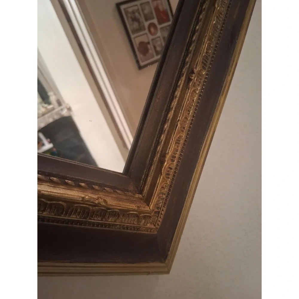 Vintage Ornate Diamond Mirror | Charcoal + Gold | Hollywood Regency